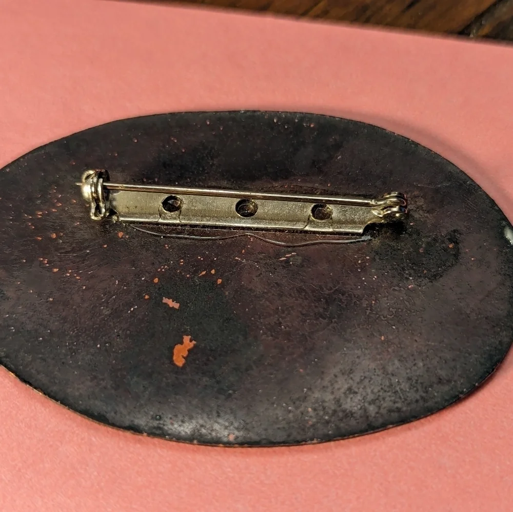 Copper Enamel Pin Brooch Oval 2.5